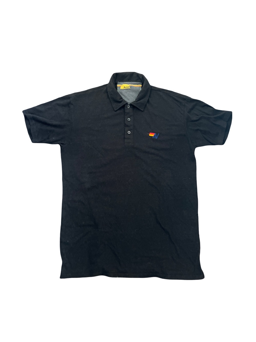 Aviator Nation Black Polo with Small Multicolor Chest Patch